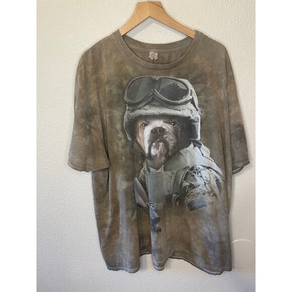 The Mountain Mens Cotton Y2K Green Tie Dye Bull Dog Army Graphic Tee Size 2XL - Picture 10 of 14